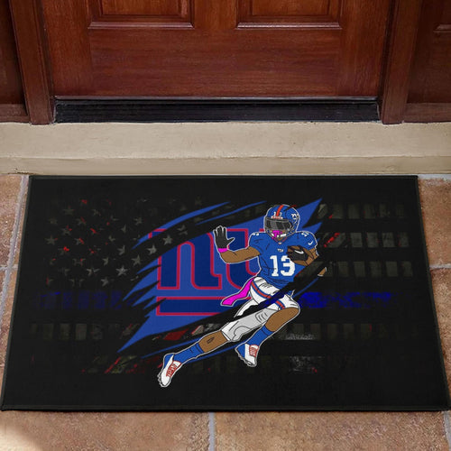 New York Giants American Football Team Door Mat Player 13 Protecting Rugby Ball On Claw Scratches Door Mat Home Decor