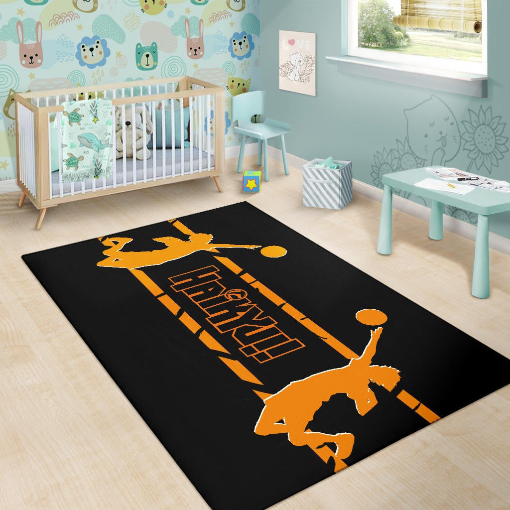 Haikyuu Anime Area Rug - Playing Volleyball Orange Silhouette Crow Feather Rugs Home Decor