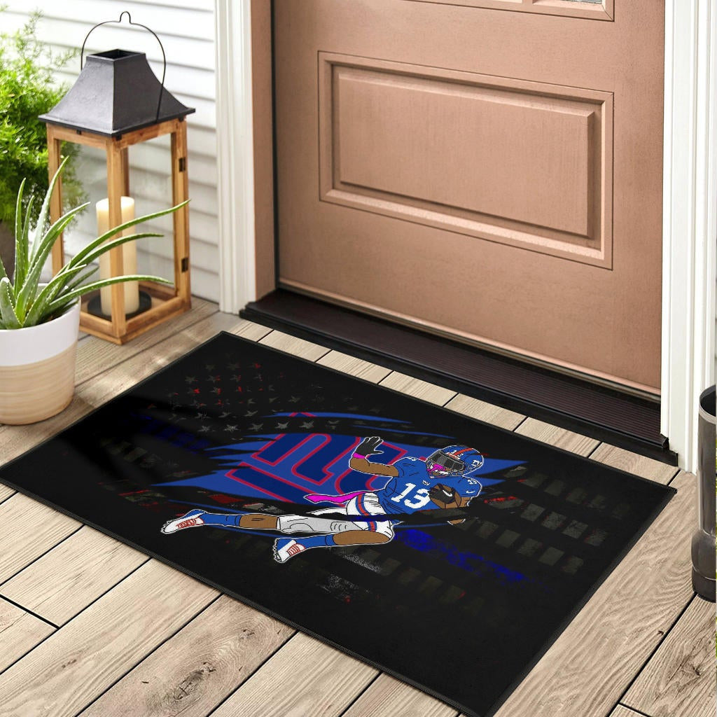 New York Giants American Football Team Door Mat Player 13 Protecting Rugby Ball On Claw Scratches Door Mat Home Decor