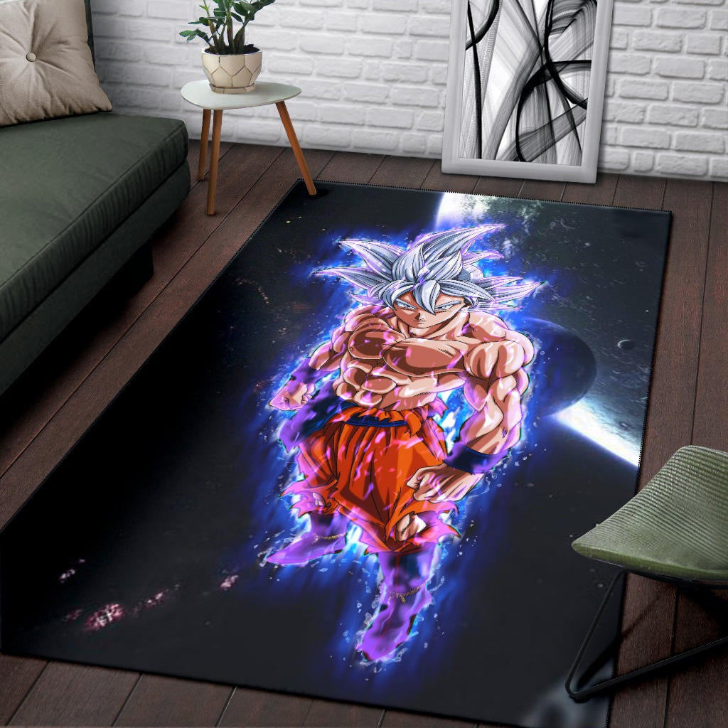 Dragon Ball Anime Area Rug - DB Handsome Goku Power Blue Bursting Rugs Home Decor