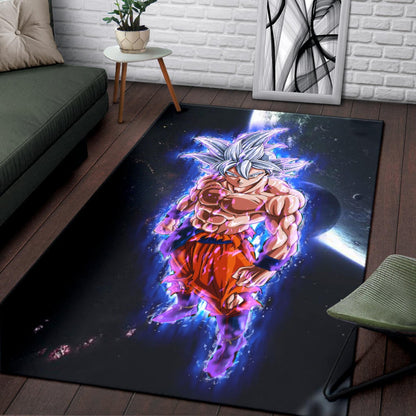 Dragon Ball Anime Area Rug - DB Handsome Goku Power Blue Bursting Rugs Home Decor