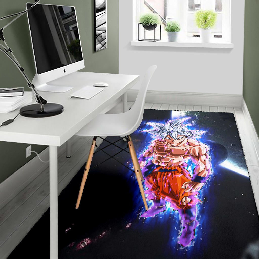 Dragon Ball Anime Area Rug - DB Handsome Goku Power Blue Bursting Rugs Home Decor