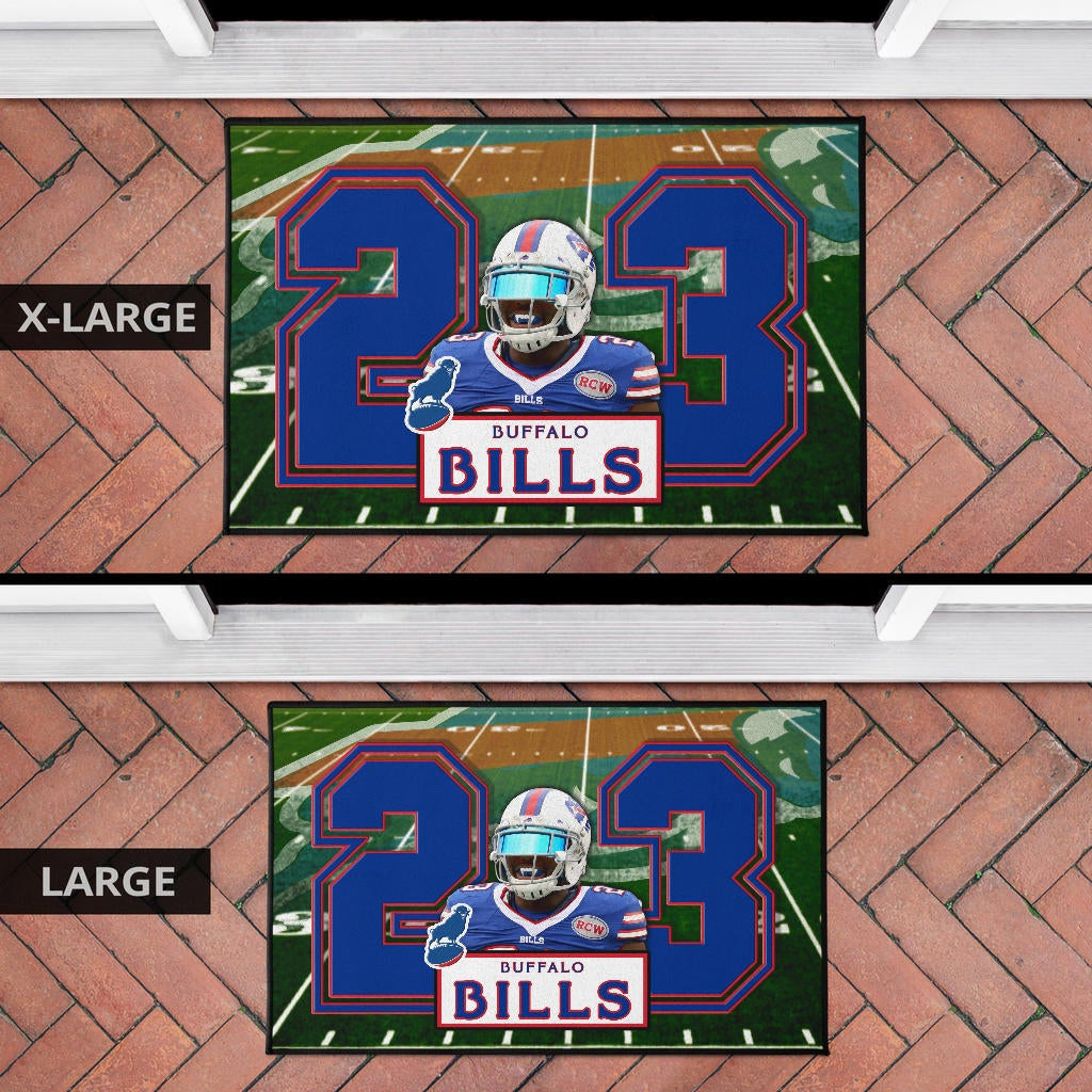 Buffalo Bills American Football Team Door Mat Micah Hyde 23 Smiling Buffalo On Rugby Yard Door Mat Home Decor