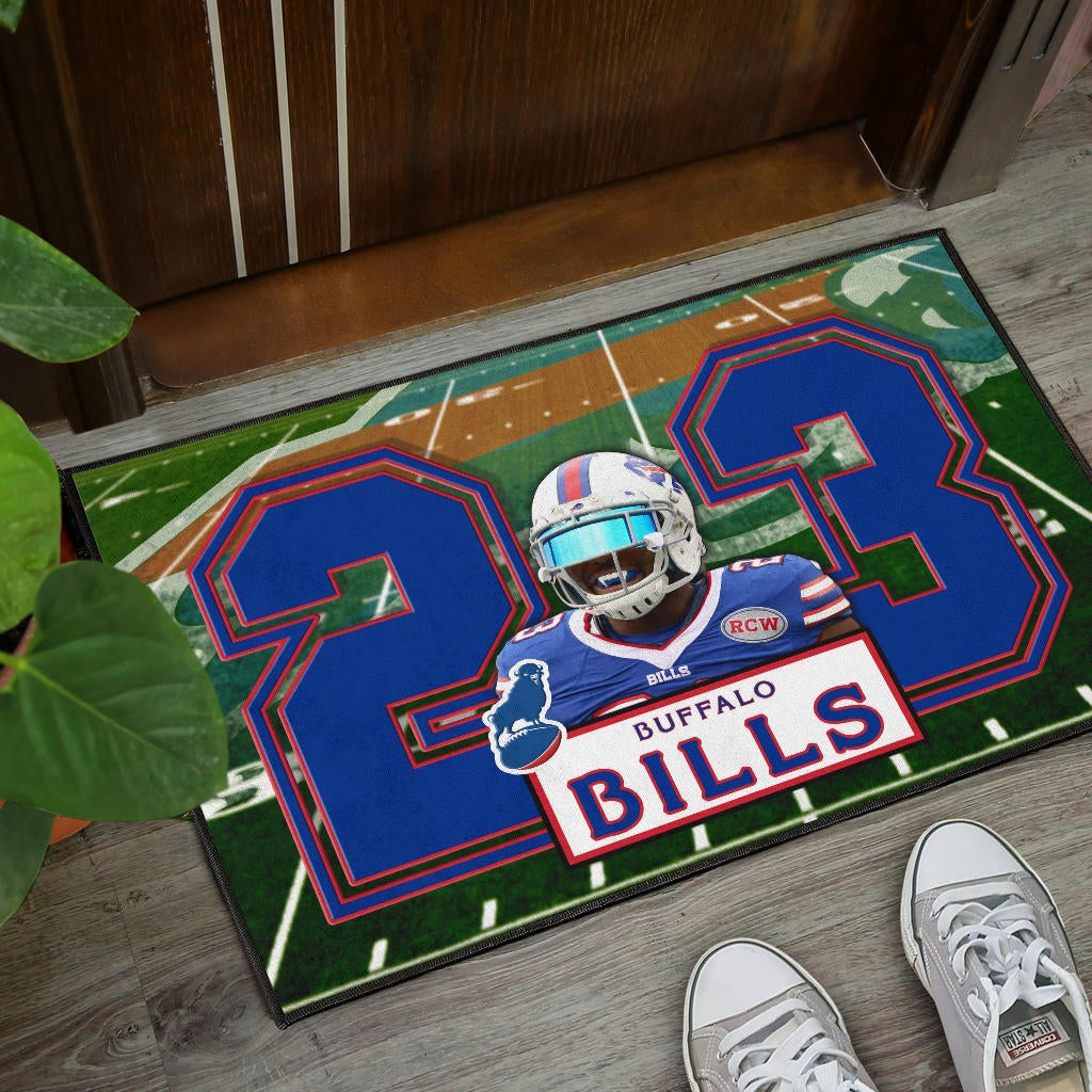 Buffalo Bills American Football Team Door Mat Micah Hyde 23 Smiling Buffalo On Rugby Yard Door Mat Home Decor