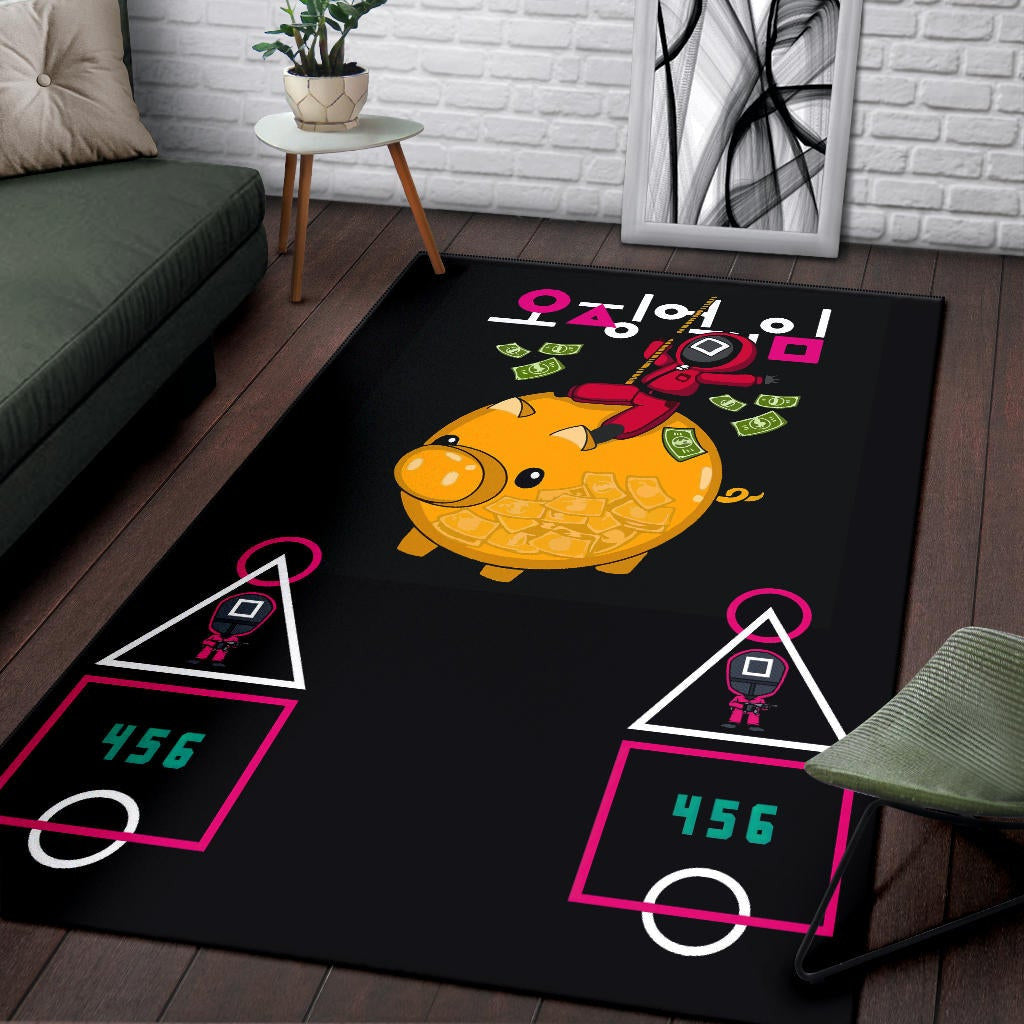 Squid Game Movie Area Rug - Squid Worker Swing Golden Pig Wrecking Ball Rugs Home Decor