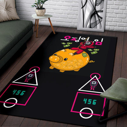 Squid Game Movie Area Rug - Squid Worker Swing Golden Pig Wrecking Ball Rugs Home Decor