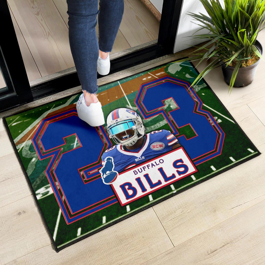 Buffalo Bills American Football Team Door Mat Micah Hyde 23 Smiling Buffalo On Rugby Yard Door Mat Home Decor