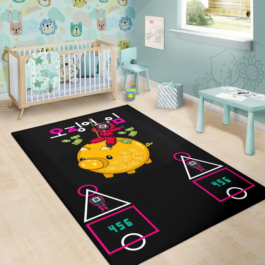 Squid Game Movie Area Rug - Squid Worker Swing Golden Pig Wrecking Ball Rugs Home Decor
