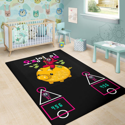 Squid Game Movie Area Rug - Squid Worker Swing Golden Pig Wrecking Ball Rugs Home Decor