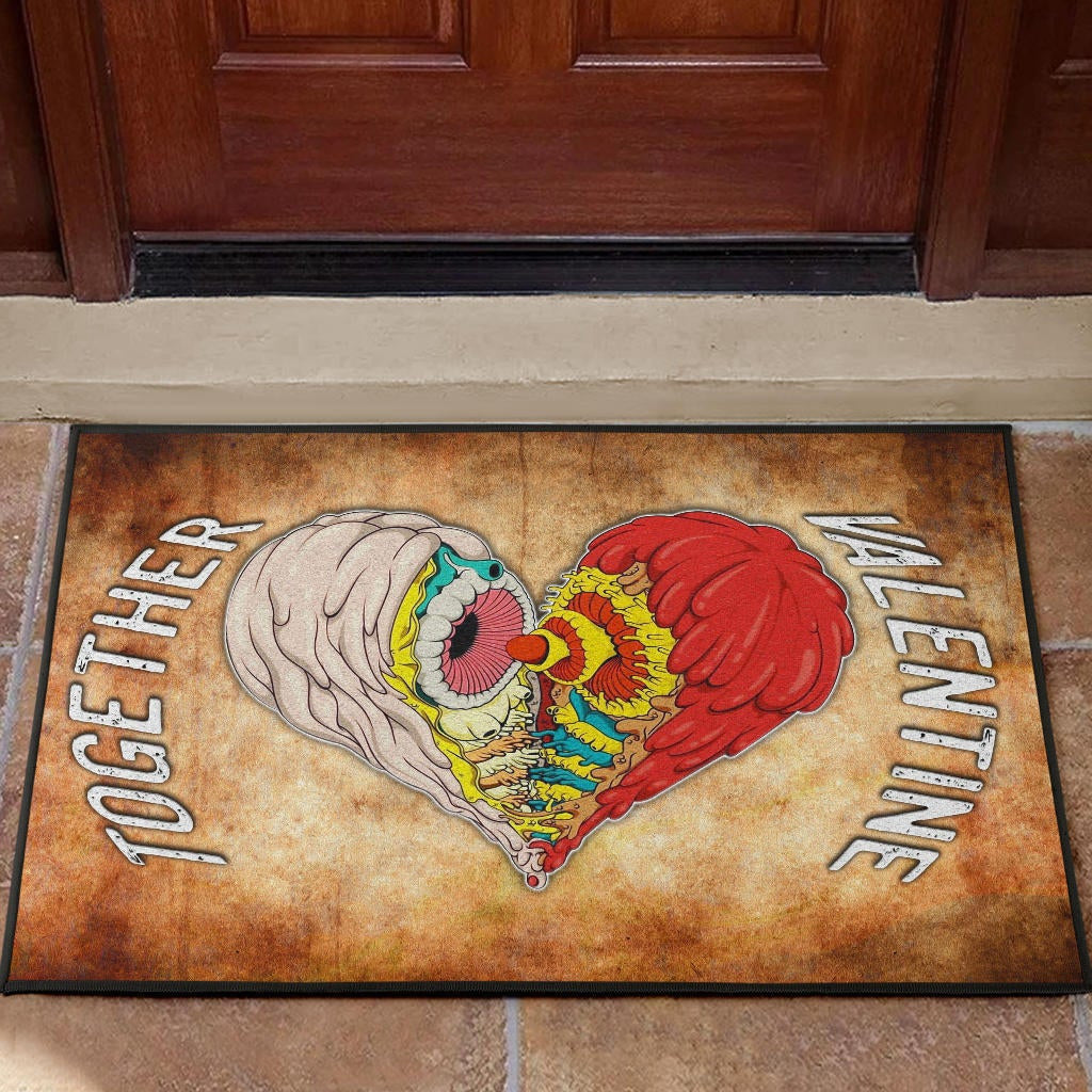 Valentine Door Mat - Horror Two Half Hearts Combine Together Door Mat Home Decor
