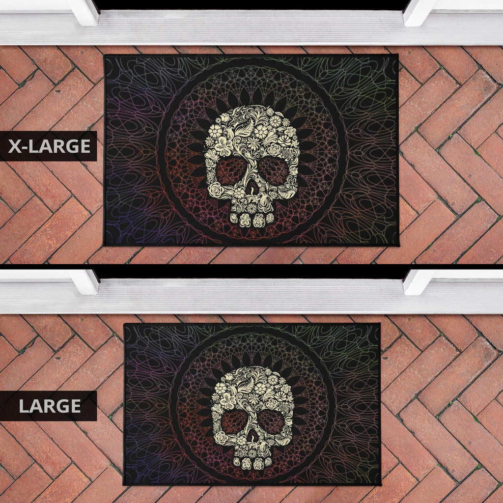 Skull Door Mat - Floral Gorgeous Mandala Skull Artwork Door Mat