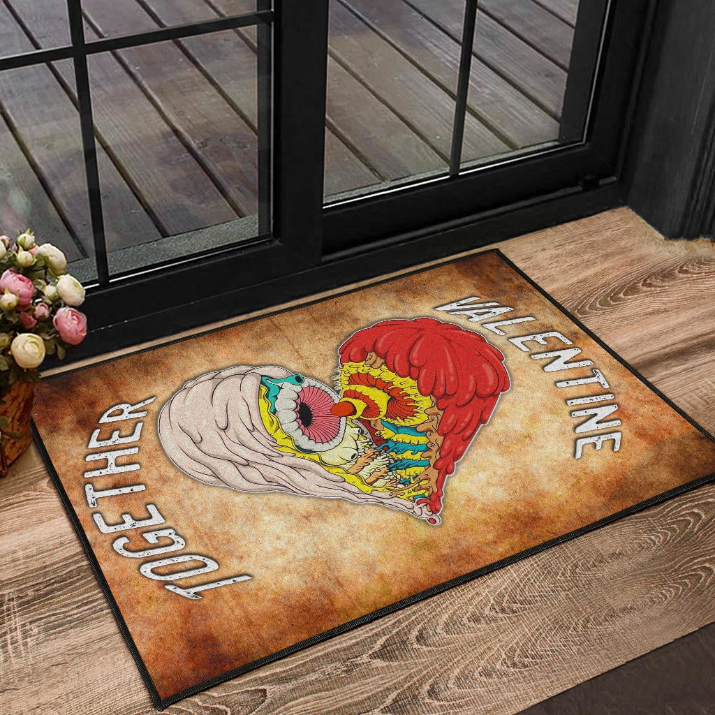 Valentine Door Mat - Horror Two Half Hearts Combine Together Door Mat Home Decor