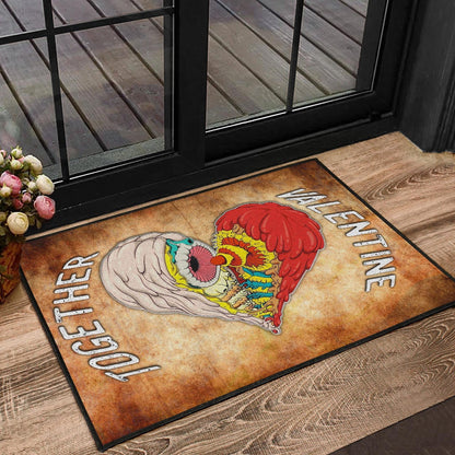 Valentine Door Mat - Horror Two Half Hearts Combine Together Door Mat Home Decor