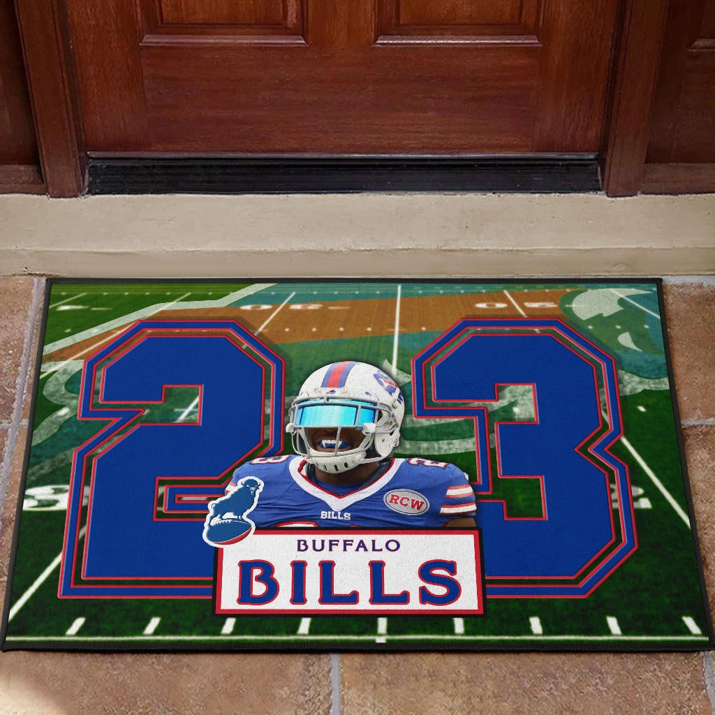 Buffalo Bills American Football Team Door Mat Micah Hyde 23 Smiling Buffalo On Rugby Yard Door Mat Home Decor