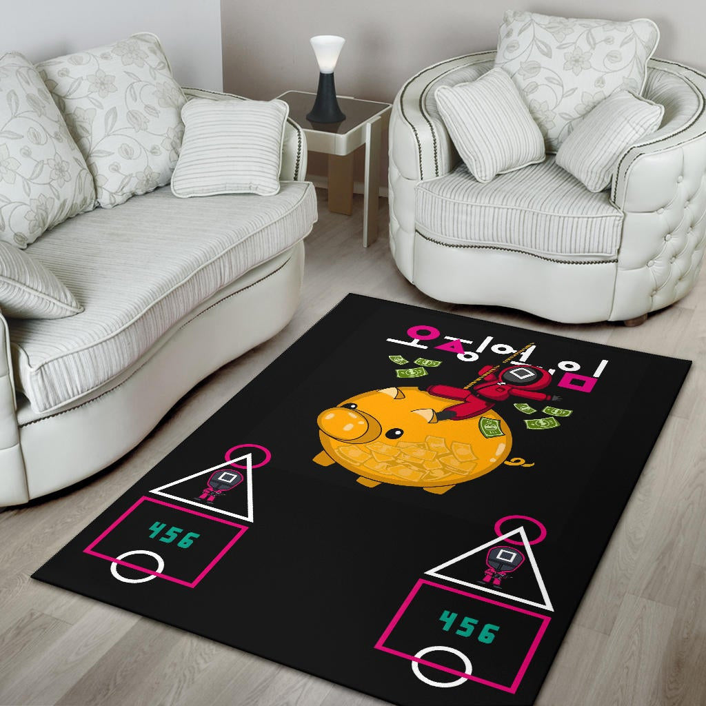 Squid Game Movie Area Rug - Squid Worker Swing Golden Pig Wrecking Ball Rugs Home Decor