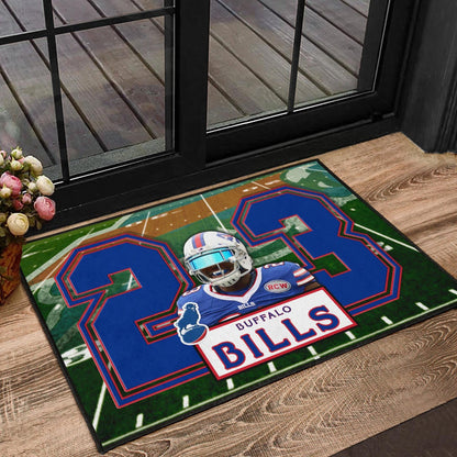 Buffalo Bills American Football Team Door Mat Micah Hyde 23 Smiling Buffalo On Rugby Yard Door Mat Home Decor
