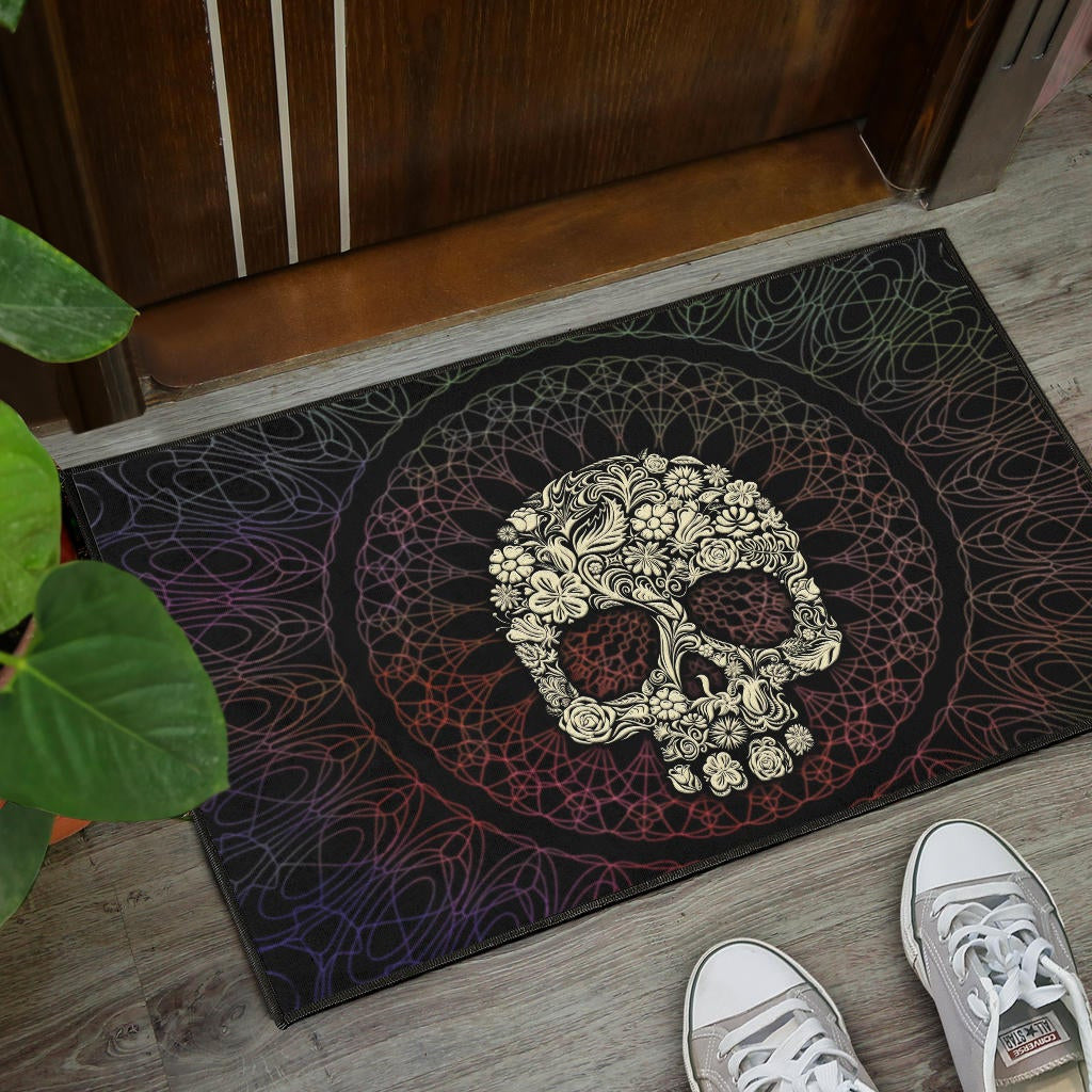 Skull Door Mat - Floral Gorgeous Mandala Skull Artwork Door Mat