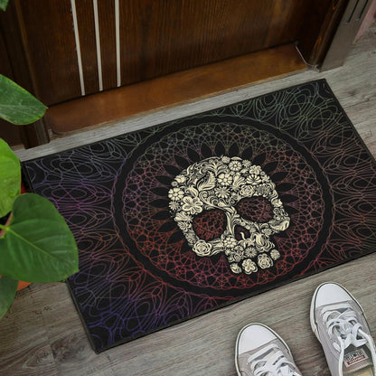 Skull Door Mat - Floral Gorgeous Mandala Skull Artwork Door Mat