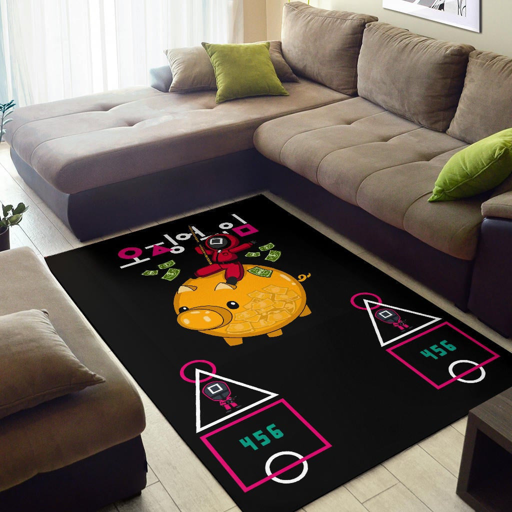 Squid Game Movie Area Rug - Squid Worker Swing Golden Pig Wrecking Ball Rugs Home Decor