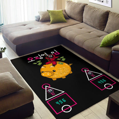 Squid Game Movie Area Rug - Squid Worker Swing Golden Pig Wrecking Ball Rugs Home Decor