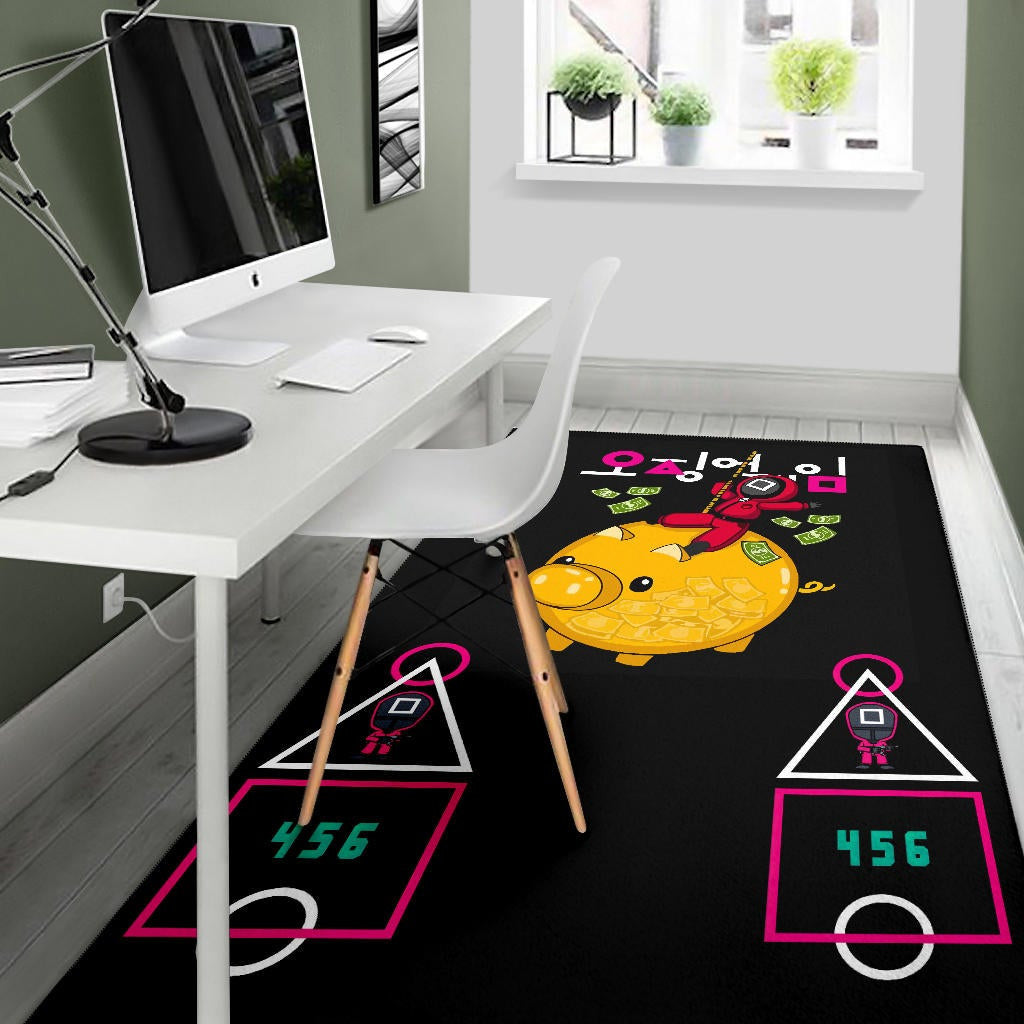 Squid Game Movie Area Rug - Squid Worker Swing Golden Pig Wrecking Ball Rugs Home Decor