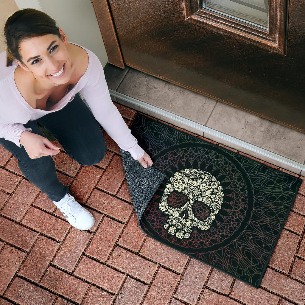 Skull Door Mat - Floral Gorgeous Mandala Skull Artwork Door Mat