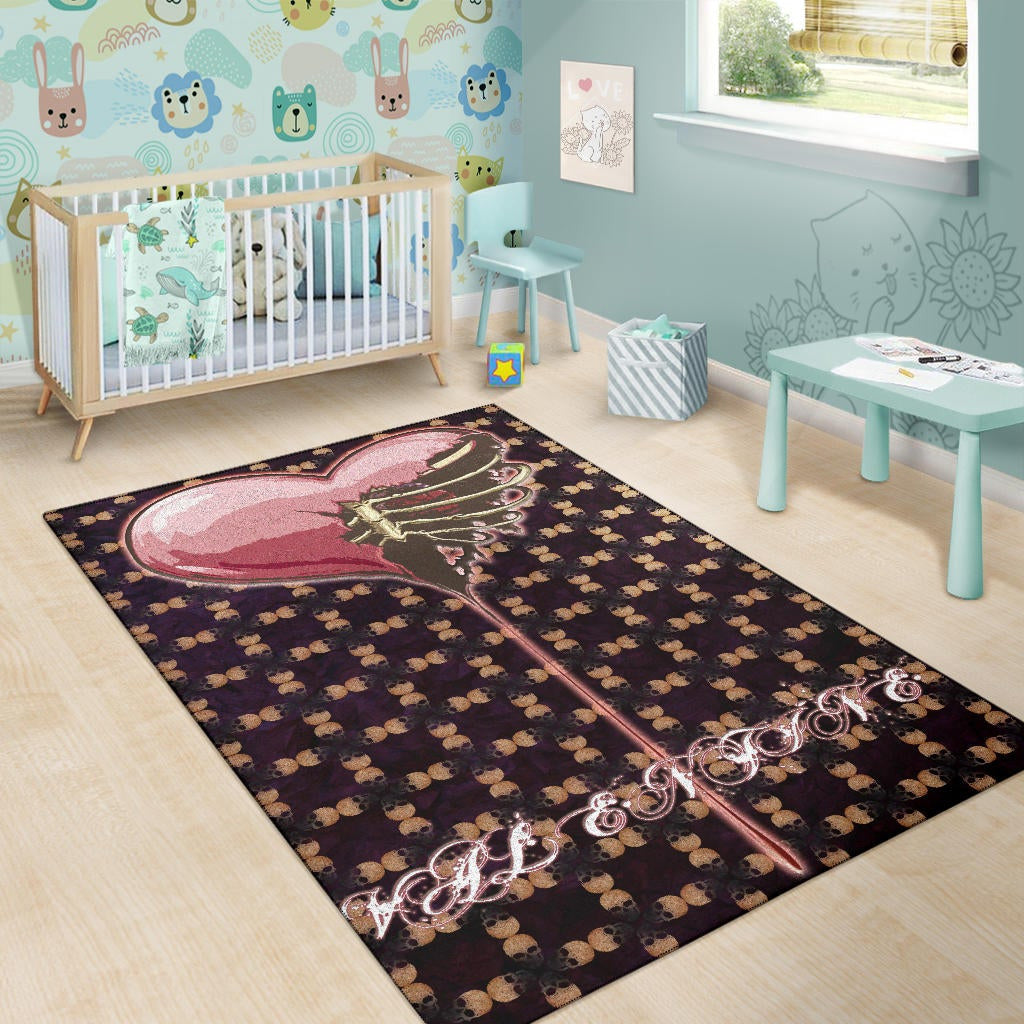 Valentine Area Rug - Skeleton Chest In Pink Heart Skull Patterns Rugs Home Decor