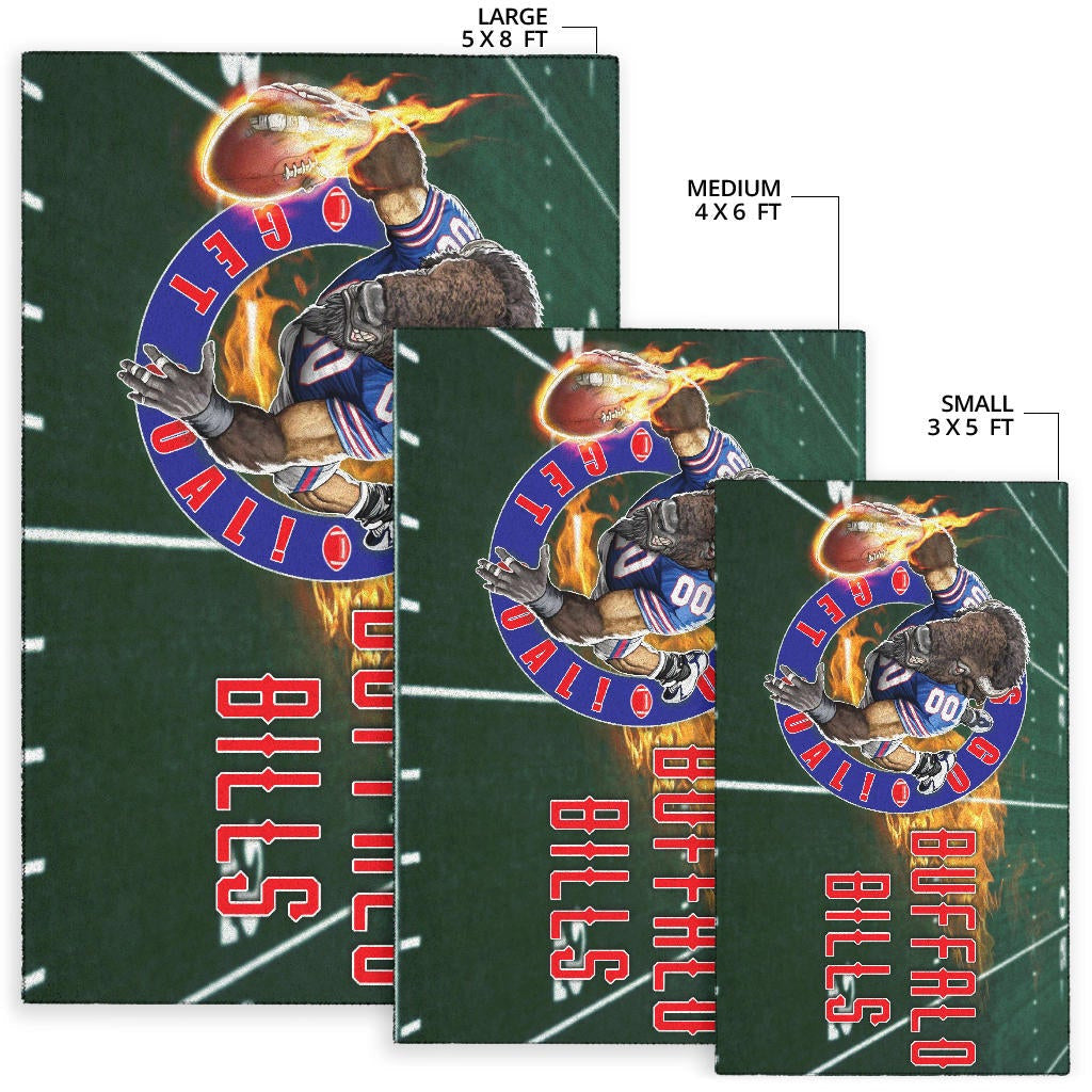 Buffalo Bills American Football Team Area Rug Player With Buffalo Head Holding Flaming Rugby Rugs Home Decor