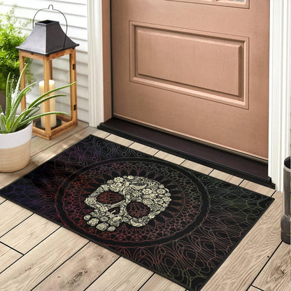 Skull Door Mat - Floral Gorgeous Mandala Skull Artwork Door Mat