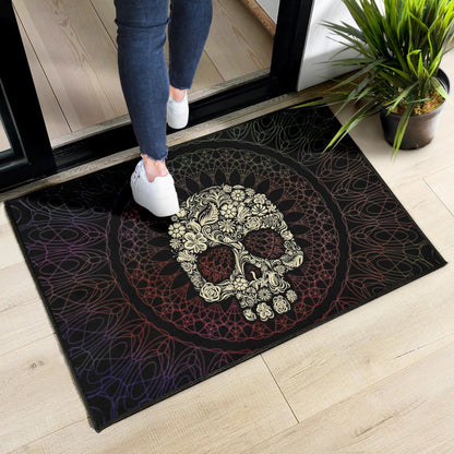 Skull Door Mat - Floral Gorgeous Mandala Skull Artwork Door Mat