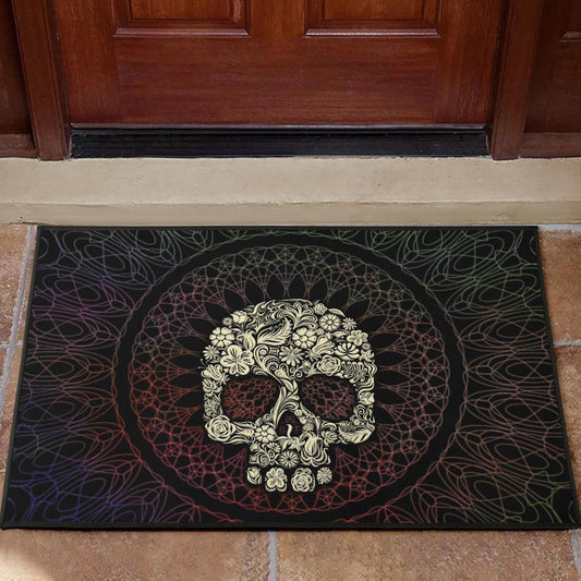 Skull Door Mat - Floral Gorgeous Mandala Skull Artwork Door Mat