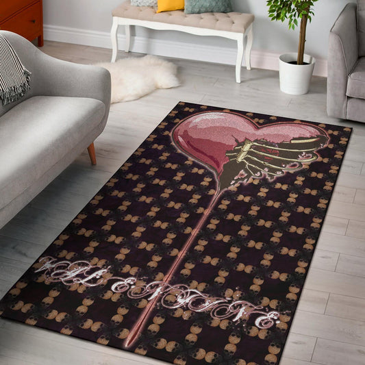 Valentine Area Rug - Skeleton Chest In Pink Heart Skull Patterns Rugs Home Decor