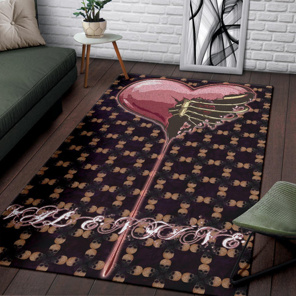 Valentine Area Rug - Skeleton Chest In Pink Heart Skull Patterns Rugs Home Decor