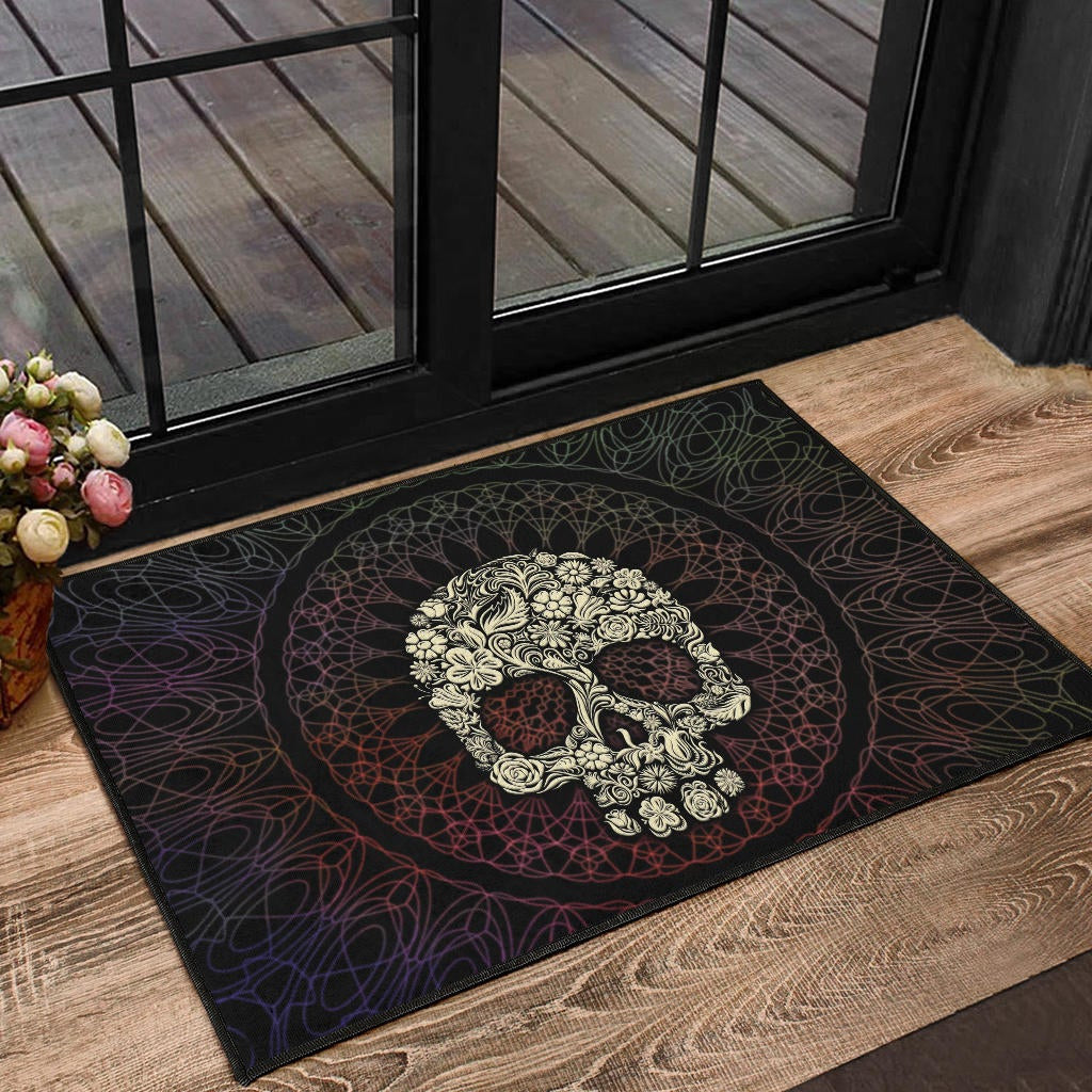Skull Door Mat - Floral Gorgeous Mandala Skull Artwork Door Mat