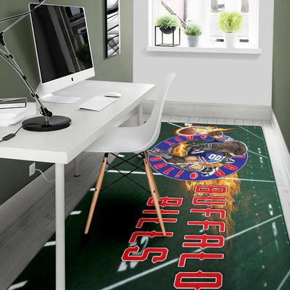 Buffalo Bills American Football Team Area Rug Player With Buffalo Head Holding Flaming Rugby Rugs Home Decor