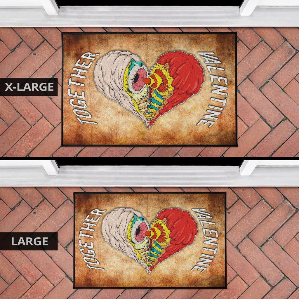 Valentine Door Mat - Horror Two Half Hearts Combine Together Door Mat Home Decor