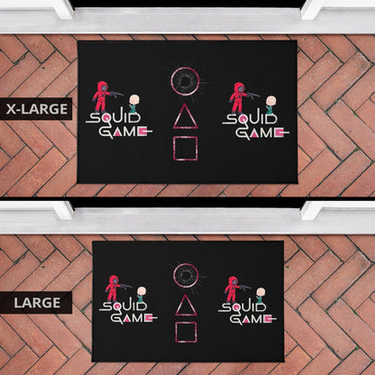 Squid Game Movie Door Mat - Chibi Squid Worker With Lost Player Door Mat Home Decor