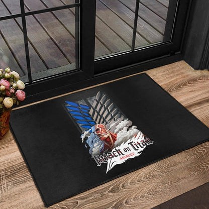 Attack On Titan Anime Door Mat - Colossal Titan Face Metal Wings Of Free Symbol Door Mat Home Decor