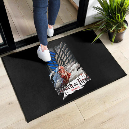 Attack On Titan Anime Door Mat - Colossal Titan Face Metal Wings Of Free Symbol Door Mat Home Decor