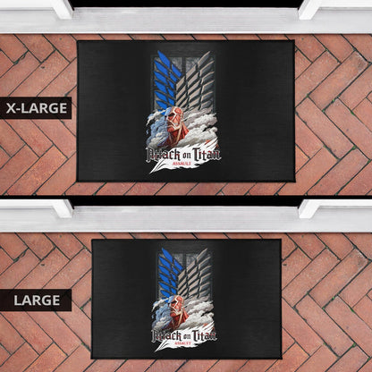Attack On Titan Anime Door Mat - Colossal Titan Face Metal Wings Of Free Symbol Door Mat Home Decor