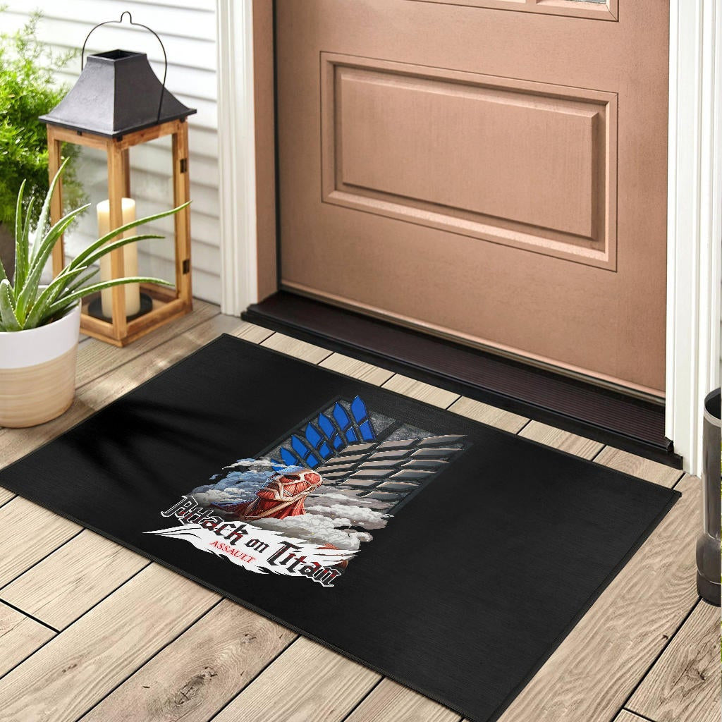 Attack On Titan Anime Door Mat - Colossal Titan Face Metal Wings Of Free Symbol Door Mat Home Decor