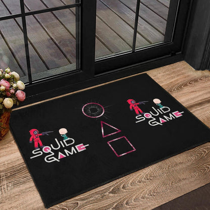 Squid Game Movie Door Mat - Chibi Squid Worker With Lost Player Door Mat Home Decor