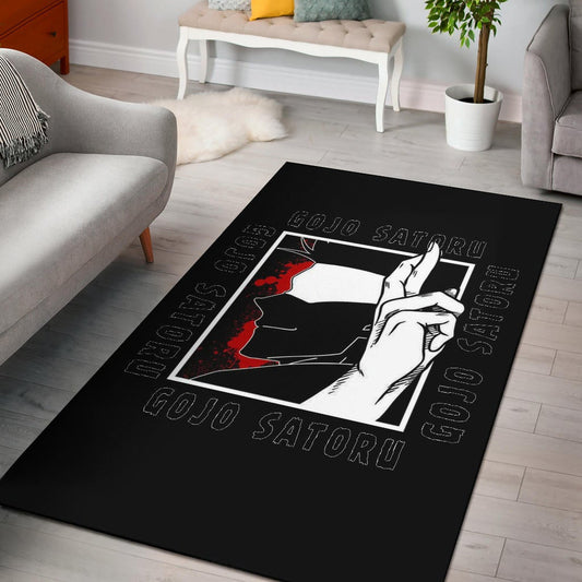 Jujutsu Kaisen Anime Area Rug Satoru Gojo Face Shadow Hand Sign Black White Rugs Home Decor
