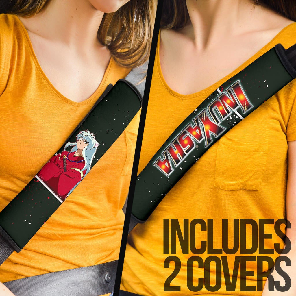 Inuyasha Anime Seat Belt Covers Cute Angry Inuyasha Lantern Text Black Belt Covers