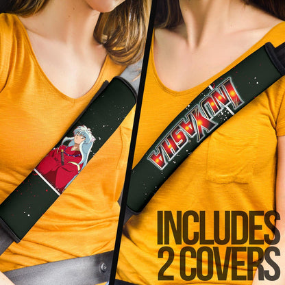 Inuyasha Anime Seat Belt Covers Cute Angry Inuyasha Lantern Text Black Belt Covers