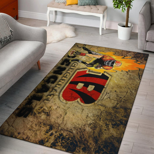 Cincinnati Bengals American Football Team Area Rug Bengals Ready For Flaming Battle Rugs Home Decor