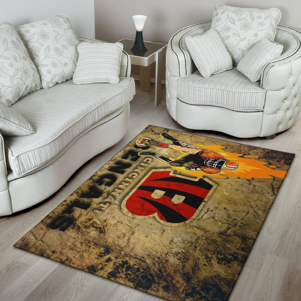 Cincinnati Bengals American Football Team Area Rug Bengals Ready For Flaming Battle Rugs Home Decor