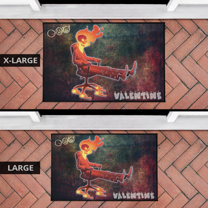 Skull Door Mat - Skeleton With Fire Head On Chair Valentine Text Candle Door Mat Home Decor