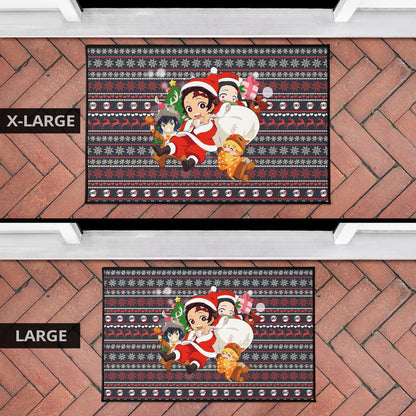 Demon Slayer Anime Door Mat - Merry Christmas Chibi Cosplay Santa Reindeer Xmas Gift Door Mat Home Decor