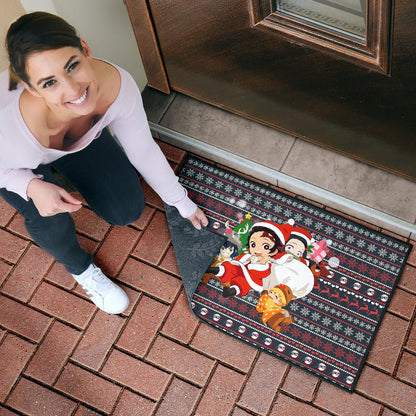 Demon Slayer Anime Door Mat - Merry Christmas Chibi Cosplay Santa Reindeer Xmas Gift Door Mat Home Decor